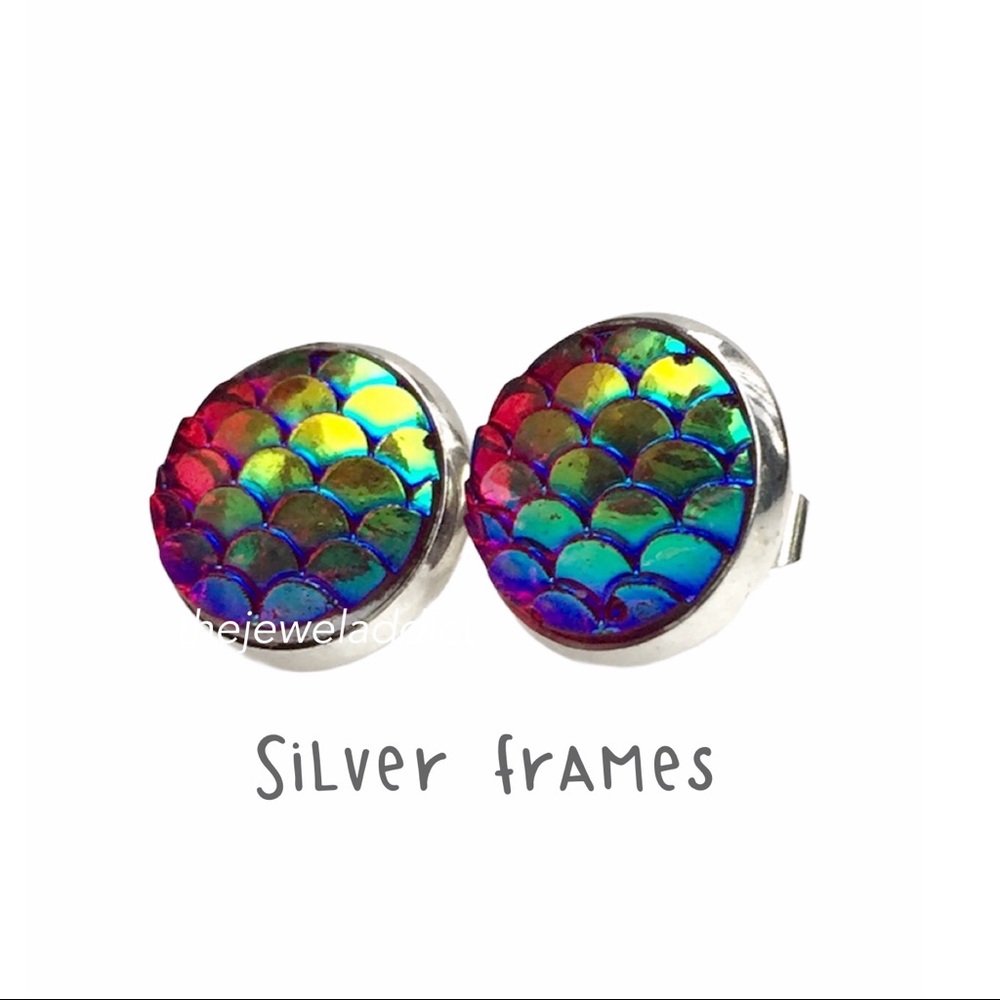3 for 15🎀Ruby rainbow mermaid scale studs - Picture 7 of 7